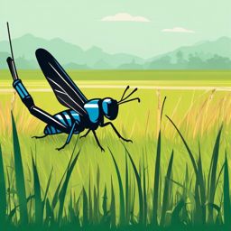 Chirping Cricket in the Meadow Grass Clip Art - Chirping cricket amidst the meadow grass,  color vector clipart, minimal style