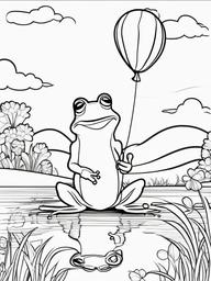 Frog Coloring Pages - Frog holding a balloon at a fair  simple coloring pages