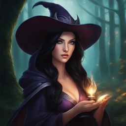 sorceress of the shadows - illustrate a sorceress wielding dark magic in the heart of a mysterious forest. 