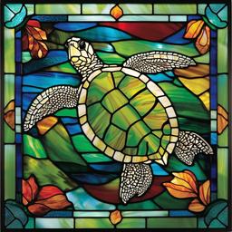 Sea Turtle Stained Glass - Dive into the oceanic beauty with sea turtle stained glass, featuring these marine creatures in vibrant hues.  