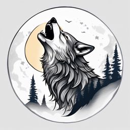 Tattoo Wolf Howling,lone wolf in ink, forever raising its voice to the moon, cry of the untamed. , tattoo design, white clean background