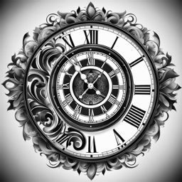 clock tattoo black and white design 