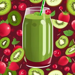 Kiwi and Cranberry Smoothie Clipart - A smoothie with kiwi and cranberries.  color vector clipart, minimal style