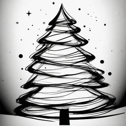 simple drawing of a christmas tree  minimal rough sketch scribbles,doodles,black and white