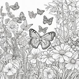 Butterfly garden with different types of butterflies  simple coloring pages