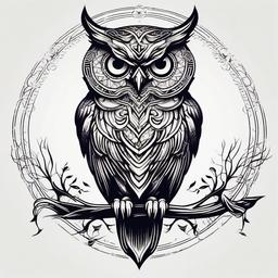 Demon Owl Tattoo - Channel mystical vibes with a demon-inspired owl tattoo design.  simple color tattoo,vector style,white background