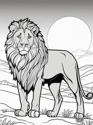 Lion Coloring Pages - Lion standing proud with the sun setting behind  simple coloring pages