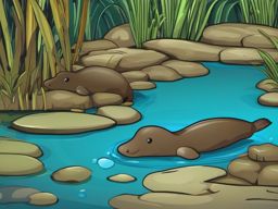 Cute Platypus in a Hidden Waterway  clipart, simple