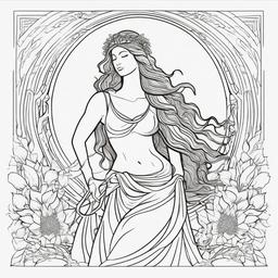 Goddess, Brave woman Saving the Day, minimal black outline printable sheet, coloring page 