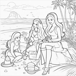 barbie coloring pages - barbie and her friends have a fun beach day building sandcastles. 