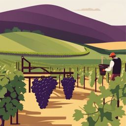 Grape Harvest in Vineyard Clipart - Grapes being harvested in a vineyard.  color vector clipart, minimal style