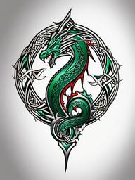 irish celtic dragon tattoo designs  simple color tattoo,minimal,white background