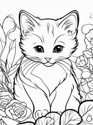 Kitty with a Ribbon Coloring Pages - Kitten Tied with a Fancy Ribbon  minimal black outline printable sheet, coloring page