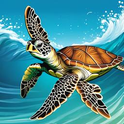 Sea Turtle clipart - sea turtle gliding through waves  clipart