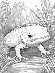 Axolotl Coloring Pages - Axolotl playing hide and seek with fish  simple coloring pages