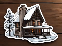 Winter cabin sticker- Cozy and rustic, , sticker vector art, minimalist design