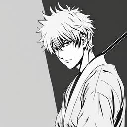 drawing of Gintoki Sakata anime  minimal rough sketch scribbles,doodles,black and white