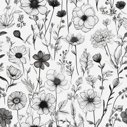 drawing of different flowers  minimal rough scribbles,doodles,black and white