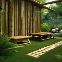 Bamboo Zen Retreat - Design a garden with bamboo elements for a tranquil Zen retreat. multicoloured, photo realistic, hyper detail, high resolution