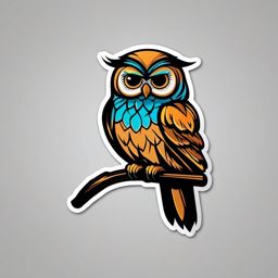 Owl Sticker - A wise owl perched on a tree branch. ,vector color sticker art,minimal