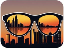 Sunglasses and City Skyline Sticker - Sunglasses with a city skyline reflecting, ,vector color sticker art,minimal