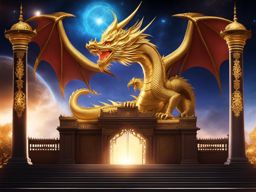 celestial dragon guarding the gates of a celestial palace, its luminous form radiating divine power. 