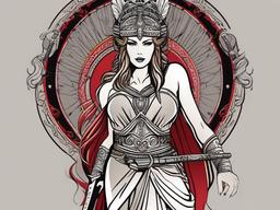 Goddess of War Tattoo-Bold and empowering tattoo featuring a goddess of war, capturing themes of strength and femininity.  simple color vector tattoo