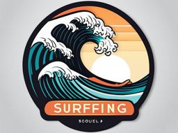 Surfing Wave Sticker - Coastal wave ride, ,vector color sticker art,minimal
