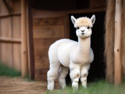 fluffy baby alpaca with soft, curly fur and soulful eyes. 