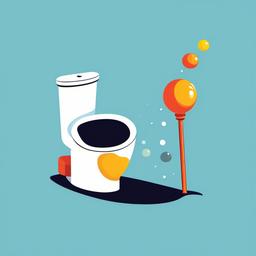 Toilet clipart - cartoon toilet with bubbles and a plunger  color,minimalist,vector clipart