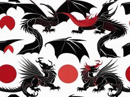 Black Red Dragon Tattoo - Dragon tattoos featuring a color palette focused on black and red.  simple color tattoo,minimalist,white background