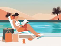 June clipart - person reading a book by the pool in June  color,minimalist,vector clipart