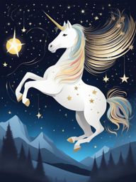 adventurous unicorn soaring through a starry night sky, its wings of light guiding it among the constellations. 