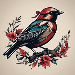sparrow pirate tattoo  minimalist color tattoo, vector