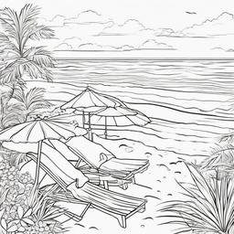 Summer Coloring Pages - Beach scene with umbrellas, towels, and flip-flops  simple coloring pages