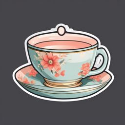 Teacup Sticker - Delicate teacup with a saucer, ,vector color sticker art,minimal