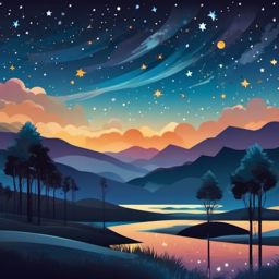 Starry Sky Sticker - Celestial scene with a myriad of stars, ,vector color sticker art,minimal