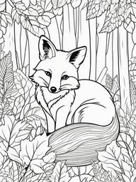 Fox Coloring Pages - Cute fox curled up in a cozy forest  simple coloring pages