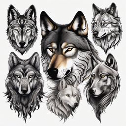 Ink Wolves Tattoo,collection of various wolf-themed tattoos, each showcasing the majesty and mystique of the wolf. , tattoo design, white clean background