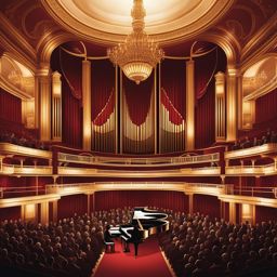 music clipart: playing harmonious tunes in a grand concert hall. 