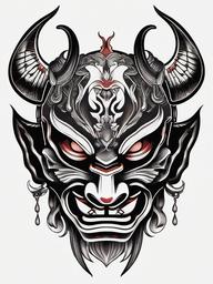 Japanese Mask Tattoo Hannya - Tattoo featuring a mask, particularly the Hannya mask, in traditional Japanese style.  simple color tattoo,white background,minimal