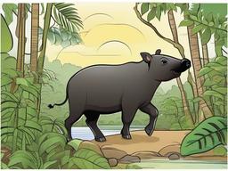 Tapir Cartoon - Cartoon of tapir exploring the rainforest  