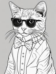 Kitty with Sunglasses and Bowtie Coloring Pages - Fancy Kitty Dressed to Impress  minimal black outline printable sheet, coloring page