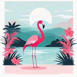 Flamingo Clipart - Flamingo standing in a serene tropical lagoon , minimal, 2d