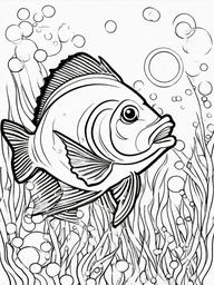 Fish Coloring Pages - Fish surrounded by bubbles and seaweed  simple coloring pages