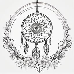 Dream Catcher Flower Tattoo - Tattoo combining a dream catcher with floral motifs.  simple vector tattoo,minimalist,white background