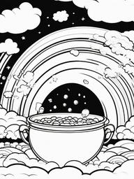 Rainbow Coloring Page - Cartoon rainbow emerging from a pot of gold.  easy,simple,minimal,coloring pages,black and white outline