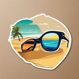 Sunglasses on Beach Sticker - Sunglasses placed on sandy beach, ,vector color sticker art,minimal