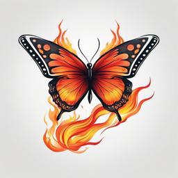 butterfly with fire tattoo  simple color tattoo, minimal, white background