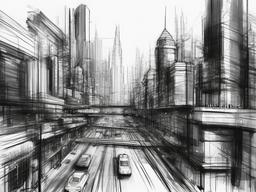 drawing of a city with architecture  minimal rough sketch scribbles,doodles,black and white